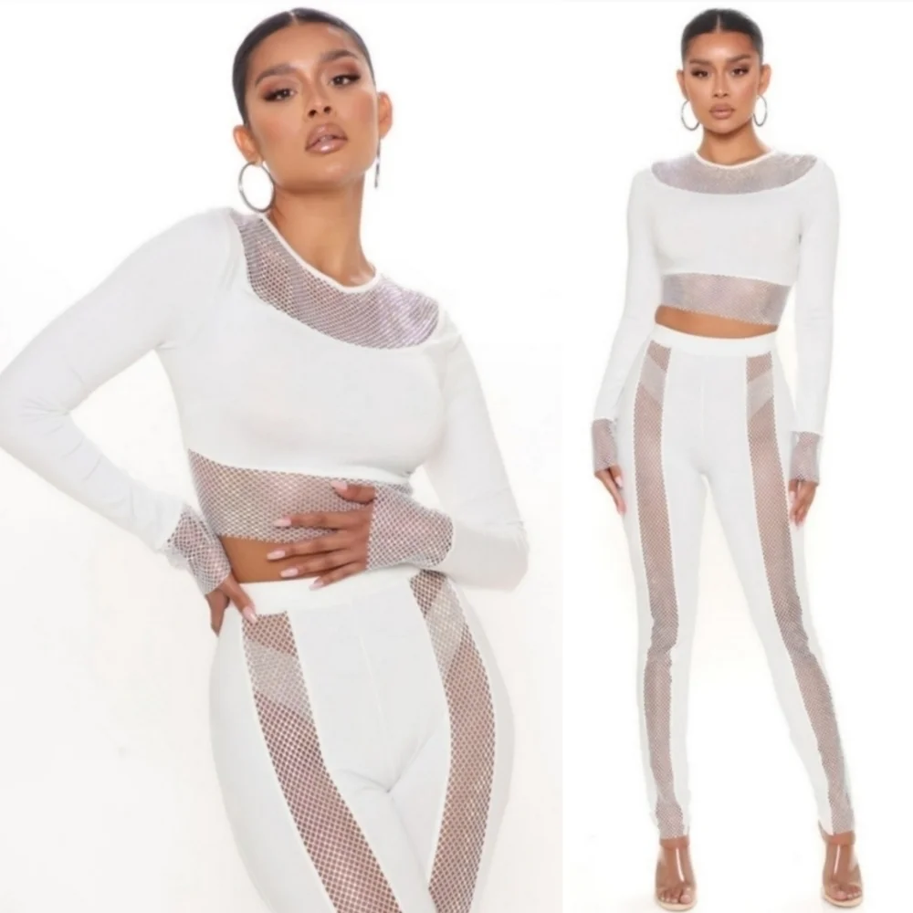 NWT On The Town White Rhinestone Co-ord Legging Set Size Medium